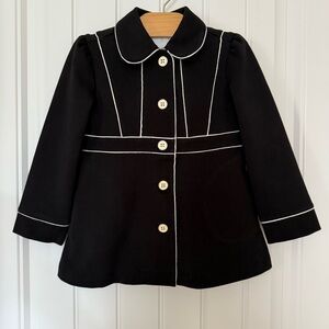 Janie and Jack Girls Black Dress Coat with White Piping